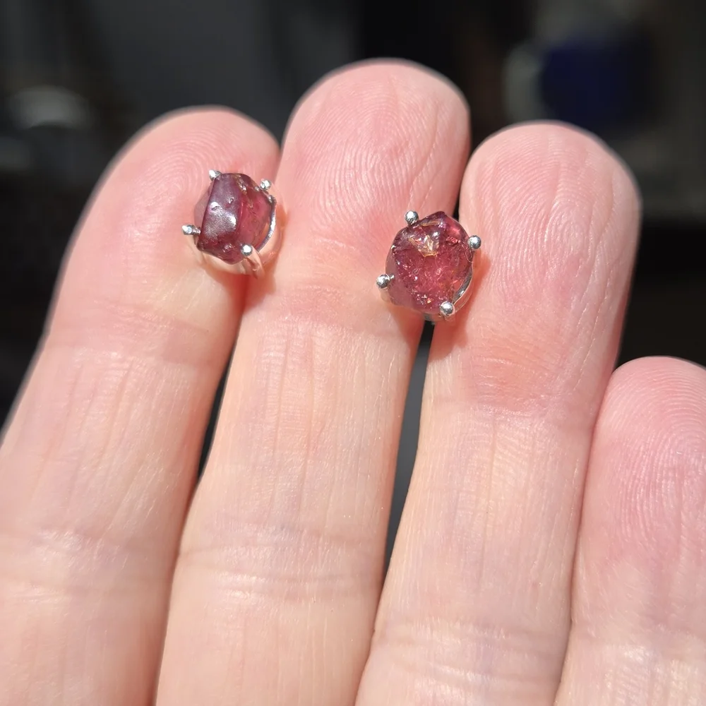 Tourmuline Rasberry RARE Natural Sterling 4k Earrings - Picture 1 of 10